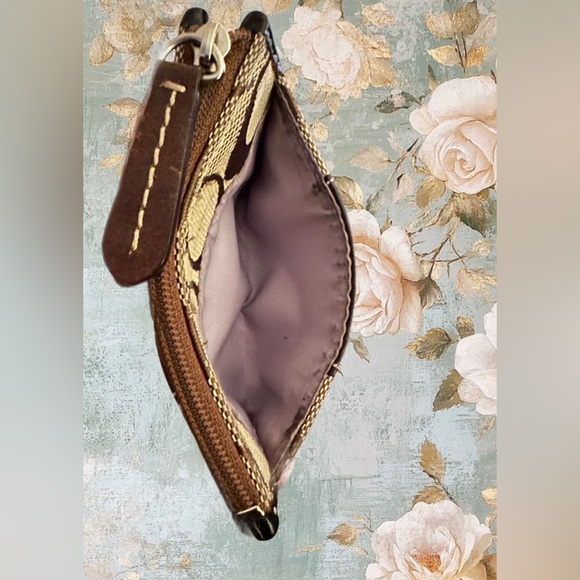 COACH Khaki/Mahogany Signature Mini Skinny Zip Wallet/Keychain - Picture 7 of 9